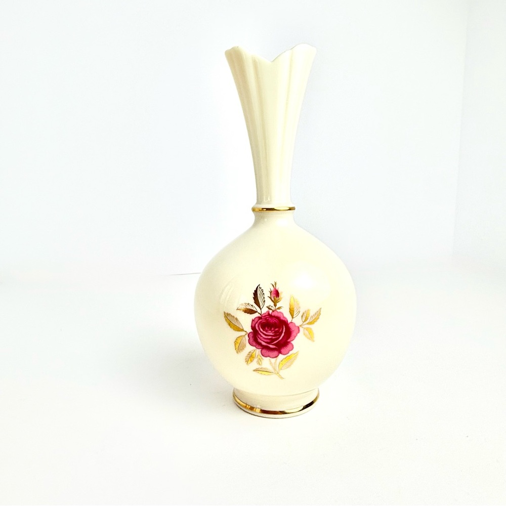 Vintage Lenox USA Rose Bud Vase Rhodora Pattern Creamy Ivory 24k gold Back stamp